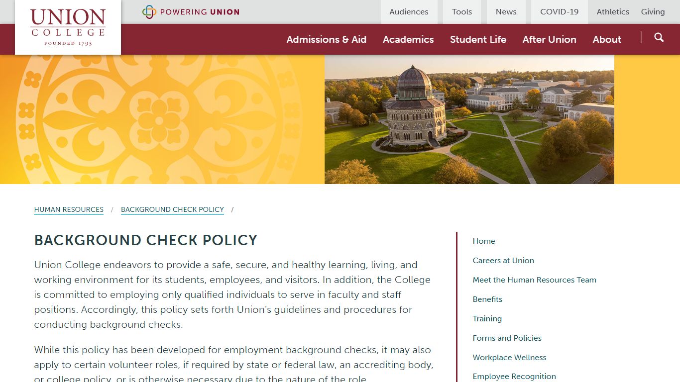 Background Check Policy | Human Resources | Union College